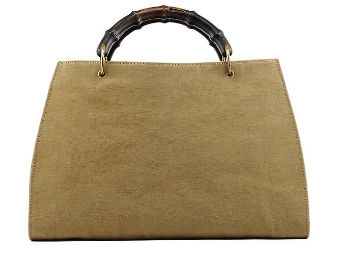 Bamboo Gucci 109138 Borsa con manico in bambù in tela kaki - vista 3