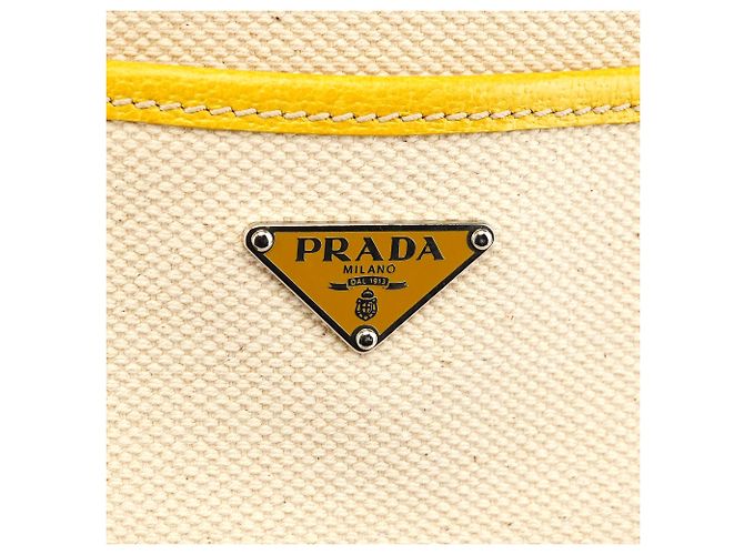 Prada Spring 1999 Gelb-Elfenbein Canapa Canvas Tote Bag - Ansicht 5