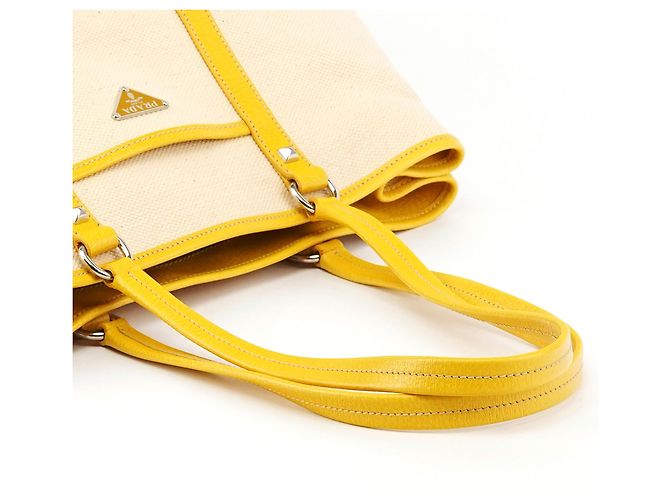 Prada Spring 1999 Gelb-Elfenbein Canapa Canvas Tote Bag - Ansicht 8