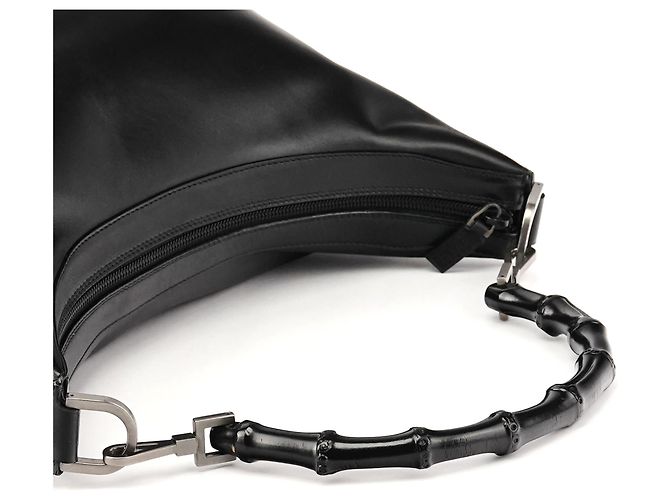 Gucci 000 0531 Borsa a Tracolla Hobo in Pelle Nera Bamboo - vista 10