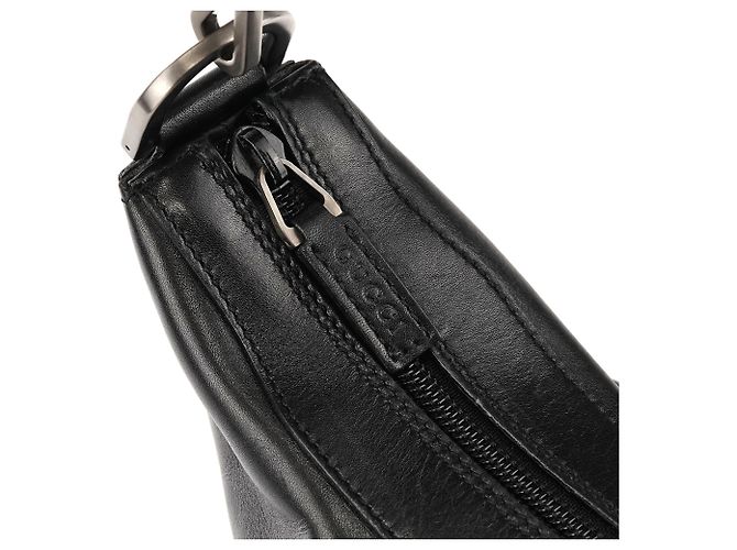 Gucci 000 0531 Borsa a Tracolla Hobo in Pelle Nera Bamboo - vista 6