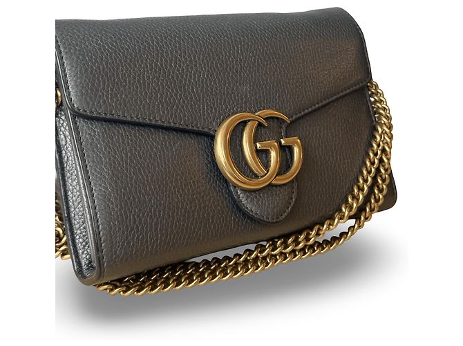 Clutch Gucci Marmont in pelle grigia - vista 2
