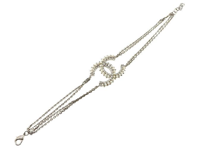 Pulseira de corrente Chanel Coco Mark com pérolas falsas e strass - vista 3
