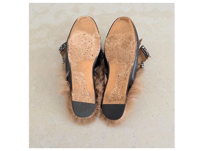 Gucci Princetown Mules Fiocco Cristalli e Pelliccia - vista 5