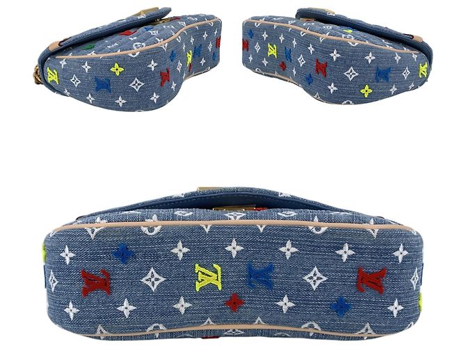 Louis Vuitton New Wave Schultertasche mit Kette aus hellblauem Denim mit Monogramm - Ansicht 4