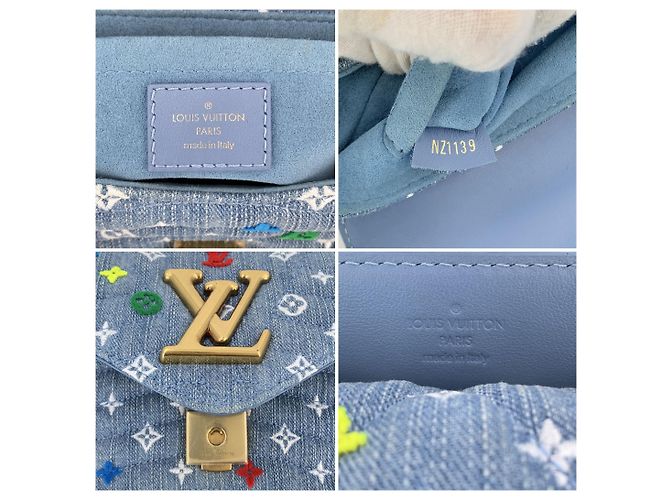 Louis Vuitton New Wave Schultertasche mit Kette aus hellblauem Denim mit Monogramm - Ansicht 6