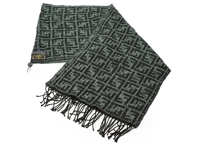Fendi Sciarpa Cravatte Vintage Zucca con Frange Grigia e Nera - vista 4