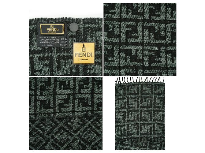 Fendi Sciarpa Cravatte Vintage Zucca con Frange Grigia e Nera - vista 6