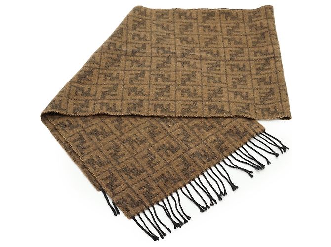 Fendi Vintage Brauner Wollschal Zucca mit Fransen Cravatte - Ansicht 3