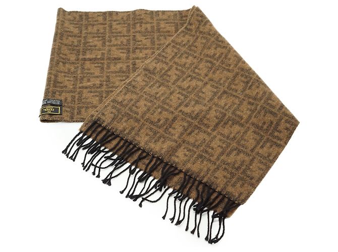 Fendi Vintage Brauner Wollschal Zucca mit Fransen Cravatte - Ansicht 4