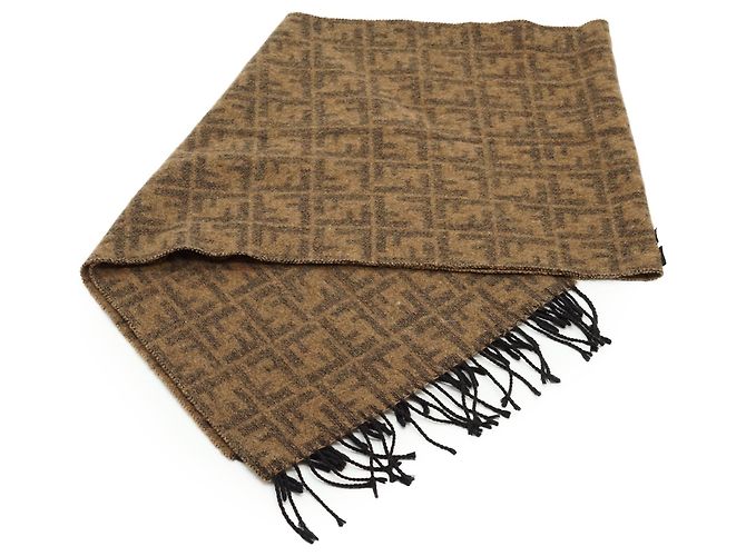Fendi Vintage Brauner Wollschal Zucca mit Fransen Cravatte - Ansicht 5