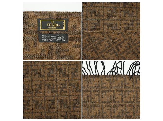 Fendi Vintage Brauner Wollschal Zucca mit Fransen Cravatte - Ansicht 6