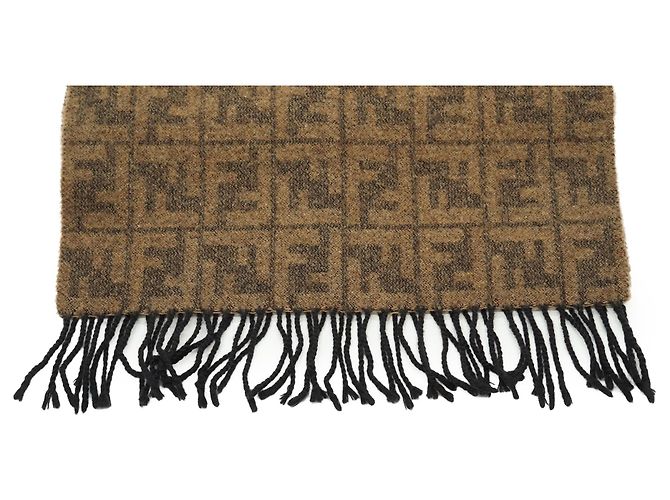 Fendi Vintage Brauner Wollschal Zucca mit Fransen Cravatte - Ansicht 7