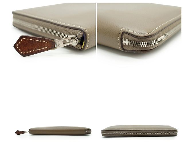 Hermès Cartera larga con cremallera Hermes Taupe Epsom Leather Les Sangles Azap Silk-in - vista 4