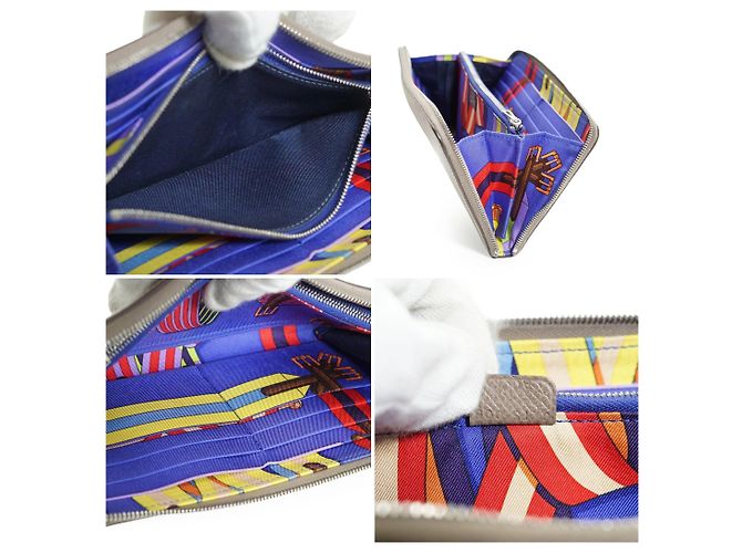 Hermès Cartera larga con cremallera Hermes Taupe Epsom Leather Les Sangles Azap Silk-in - vista 6