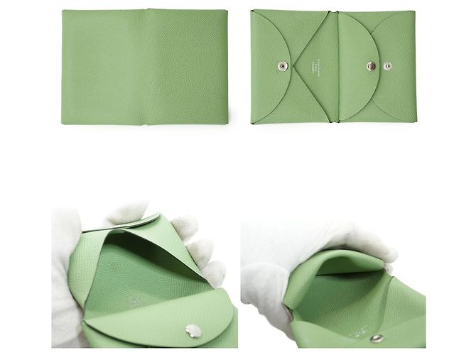 Hermès Tarjetero cartera Calvi Duo de piel Epsom verde Hermes - vista 5