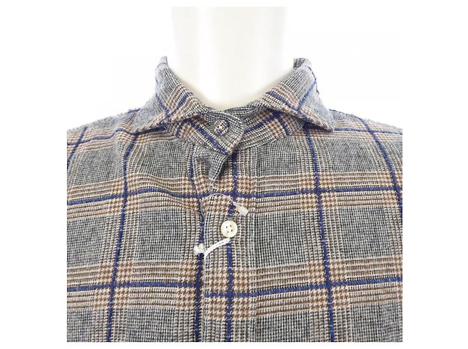 Autre Marque Camisa SCROLL Marrom com Xadrez Azul - vista 5