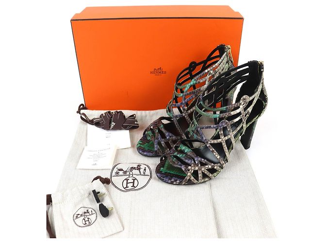 Sandales Gladiator en Python Hermès avec Zip arrière 35.5 - vue 2