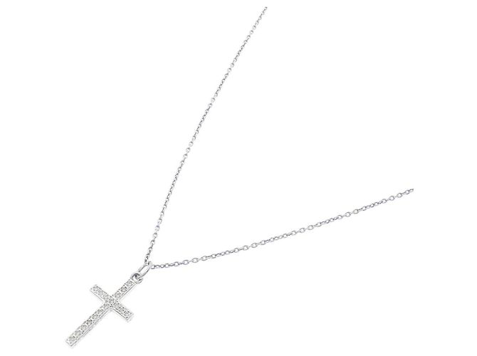 Autre Marque Collana Croce in Oro Bianco K10 e Diamanti - vista 2
