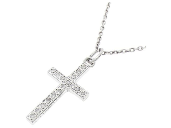 Autre Marque Collana Croce in Oro Bianco K10 e Diamanti - vista 3