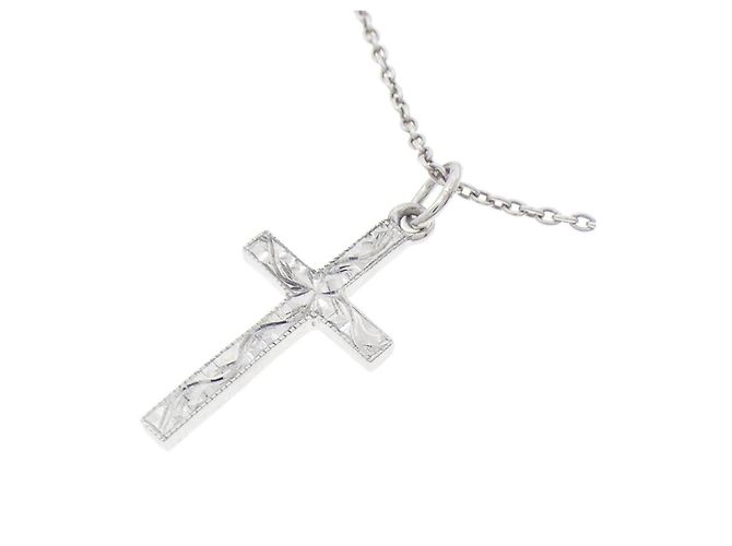 Autre Marque Collana Croce in Oro Bianco K10 e Diamanti - vista 4