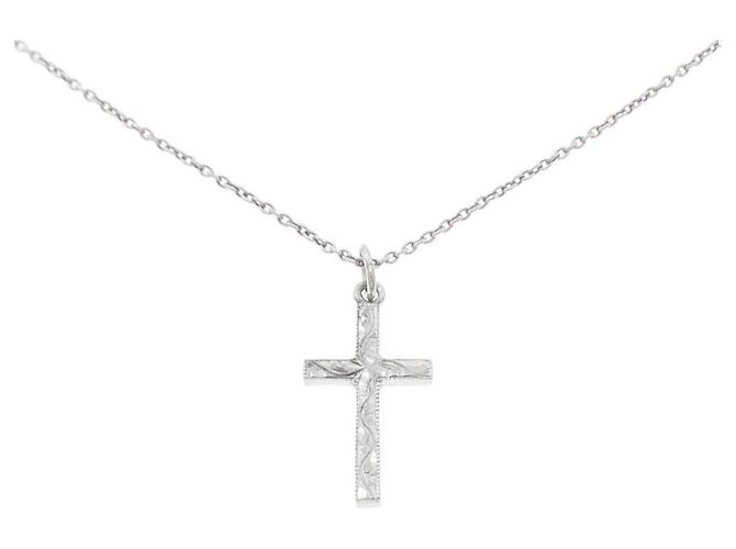 Autre Marque Collana Croce in Oro Bianco K10 e Diamanti - vista 6