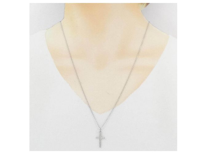 Autre Marque Collana Croce in Oro Bianco K10 e Diamanti - vista 7