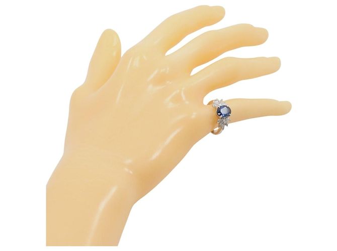 Autre Marque Pt900 Platinring mit Saphir und Diamant - Ansicht 2