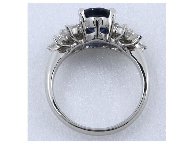 Autre Marque Pt900 Platinring mit Saphir und Diamant - Ansicht 3