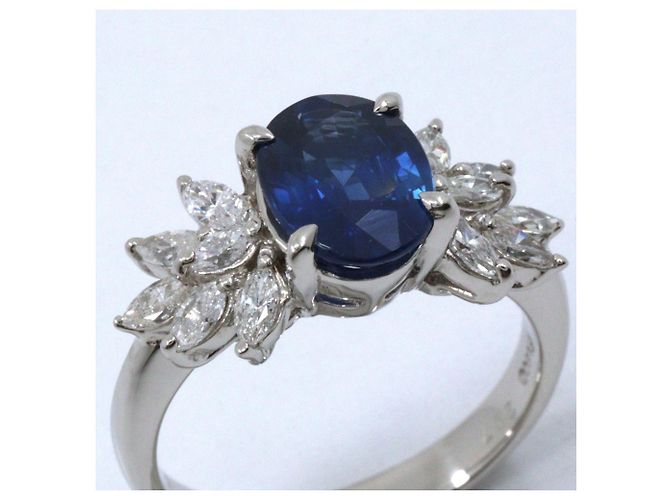 Autre Marque Pt900 Platinring mit Saphir und Diamant - Ansicht 4