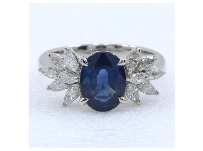 Autre Marque Pt900 Platinring mit Saphir und Diamant - Ansicht 5