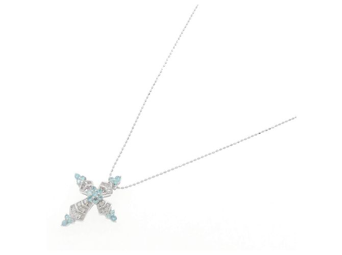 Autre Marque Collana Croce in Oro Bianco Au750 Tormalina e Diamante - vista 2