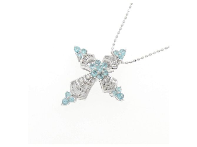 Autre Marque Collana Croce in Oro Bianco Au750 Tormalina e Diamante - vista 3