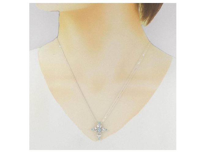 Autre Marque Collana Croce in Oro Bianco Au750 Tormalina e Diamante - vista 6