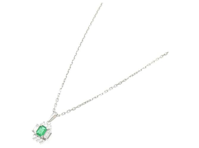 Autre Marque Platin-Kette mit Smaragd und Diamant - Ansicht 2