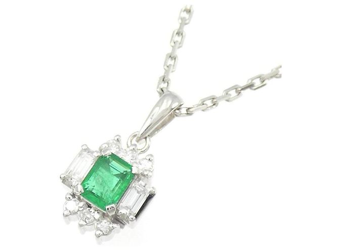 Autre Marque Platin-Kette mit Smaragd und Diamant - Ansicht 3