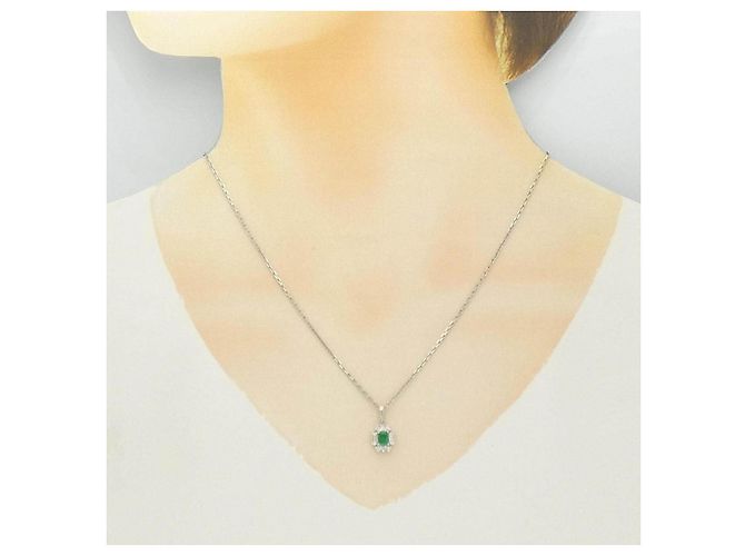 Autre Marque Platin-Kette mit Smaragd und Diamant - Ansicht 6
