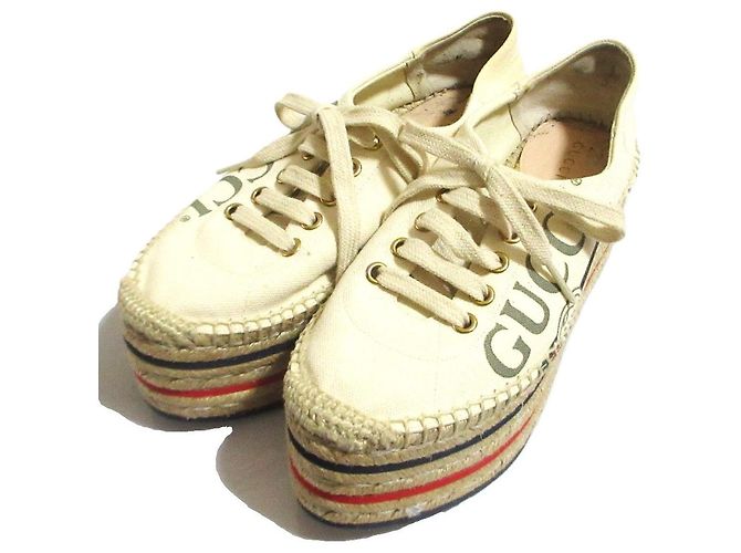 Espadrillas platform in tela con stampa logo Gucci - vista 2
