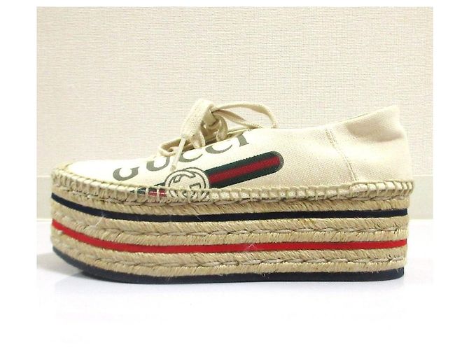 Espadrillas platform in tela con stampa logo Gucci - vista 4