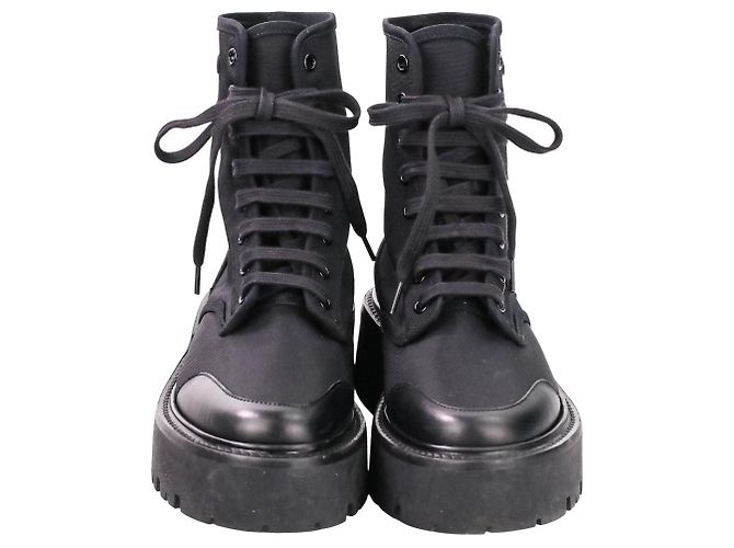Céline Stivaletti Celine in tela di nylon e pelle con lacci - vista 2