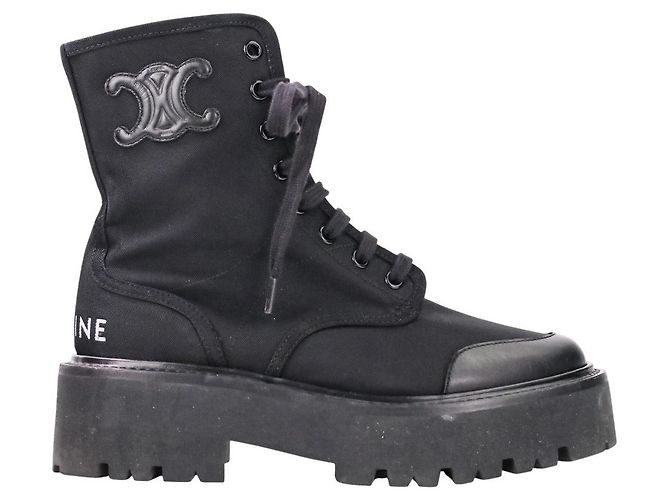 Céline Stivaletti Celine in tela di nylon e pelle con lacci - vista 4