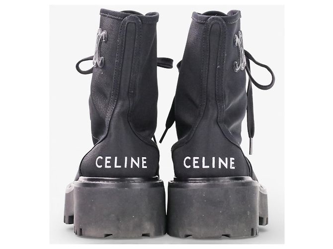 Céline Stivaletti Celine in tela di nylon e pelle con lacci - vista 5