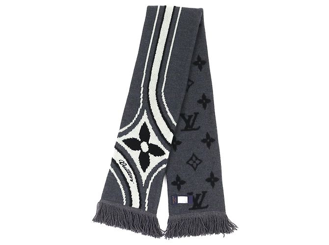 Écharpe Louis Vuitton en laine et coton à motifs floraux et franges - vue 3