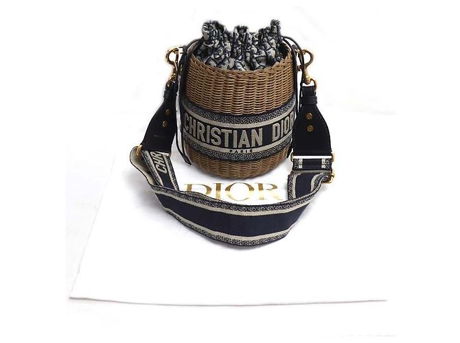 Borsa bucket Dior Oblique in vimini e rafia - vista 8