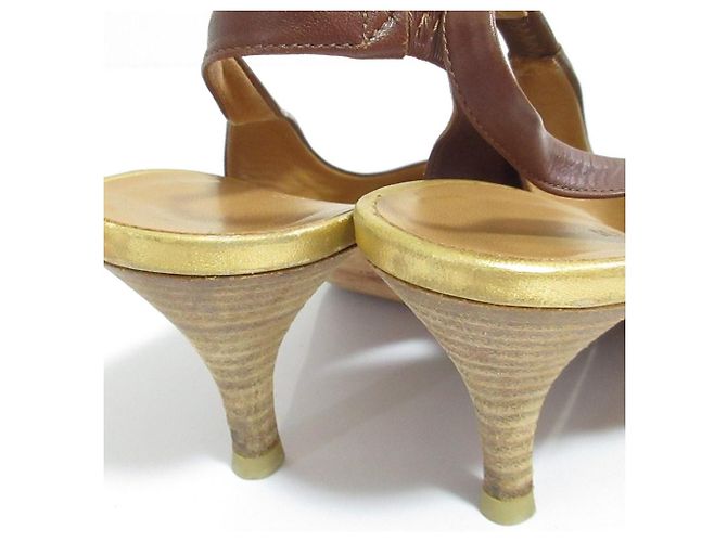 Escarpins slingback ouverts en cuir Hermès - vue 16