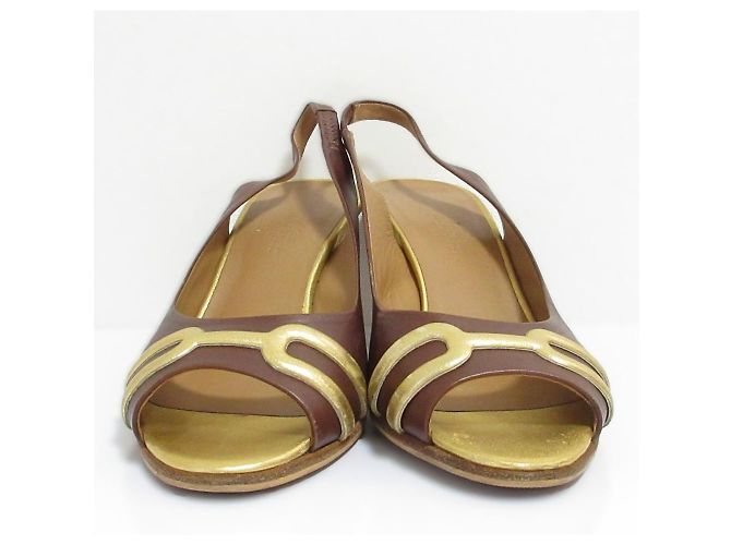 Escarpins slingback ouverts en cuir Hermès - vue 3