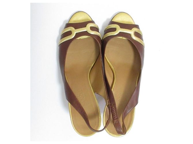 Escarpins slingback ouverts en cuir Hermès - vue 4