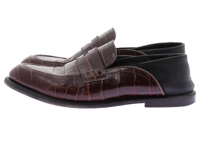 Loewe Mocassini in pelle marrone embossed effetto coccodrillo - vista 2