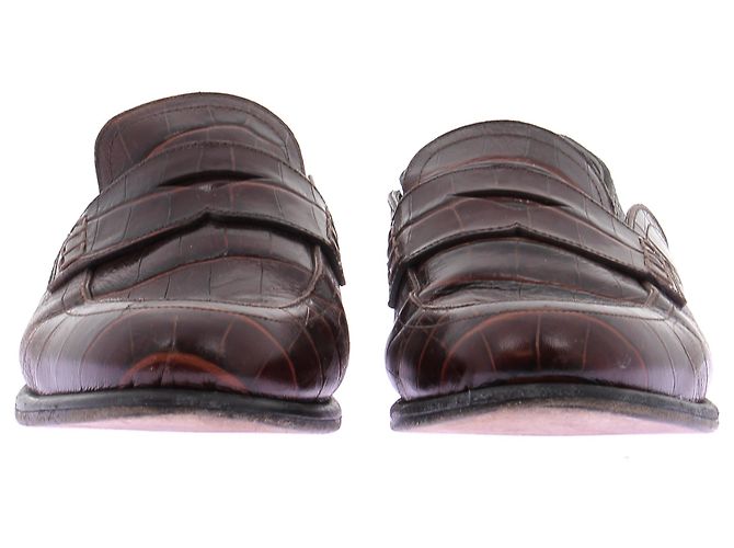 Loewe Mocassini in pelle marrone embossed effetto coccodrillo - vista 3