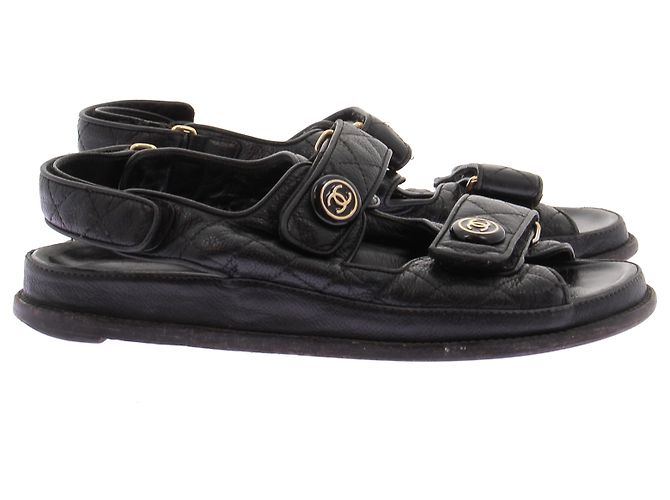 Sandali Dad Chanel in pelle nera taglia 38 - vista 3